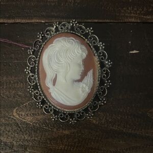 Antique White and Brown Cameo Brooch